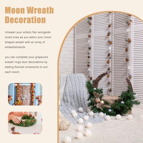 Moon Wreath, 14 Inch Crescent Grapevine Wreath Base, 2 Pack