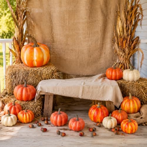 18Pcs Stacked Mini Faux Artificial Foam Pumpkins for Fall Autumn Decorations, Thanksgiving Halloween Table Decorating