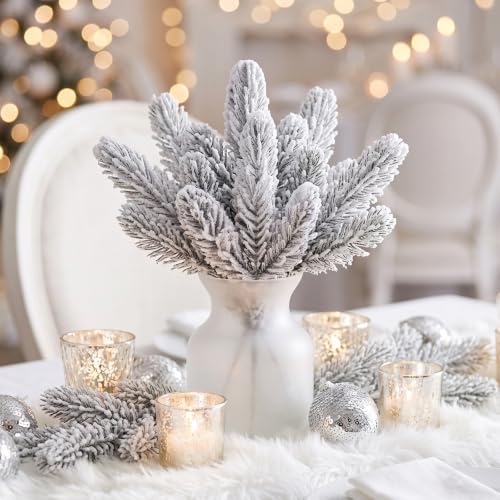 Hananona Artificial Pine Branches, 50 Pcs, 10.6", White
