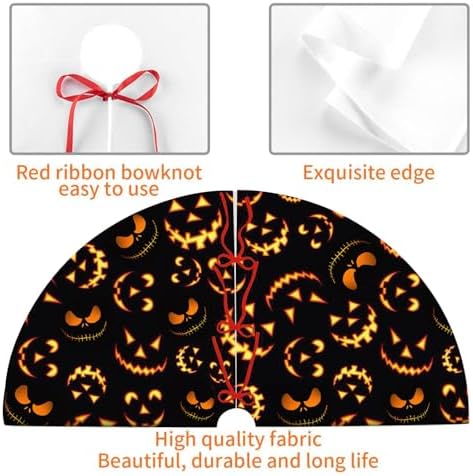 Halloween Tree Skirt 36Inch Pumpkin Smile Face Halloween Christmas Tree Decorations Black Tree Skirt for Fall Holiday Party Home Decor