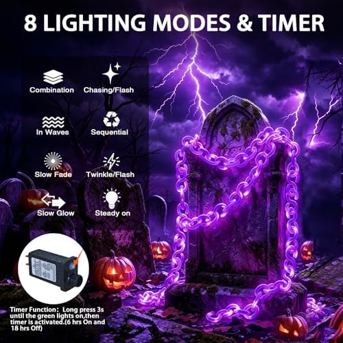 10 ft Halloween Chain Lights, Purple Halloween Lights