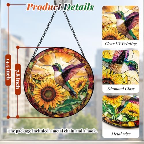 Stained Glass Hummingbird Suncatcher Window Hanging Flowers Gifts for Mom