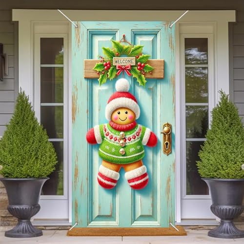 BlissYard Door Cover Gingerbread Figure 35x71 Inch Polyester