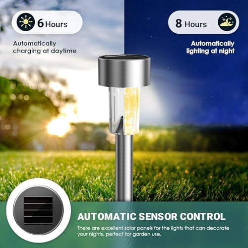 GIGALUMI 16 Pack Solar Lights Outdoor Waterproof, Stainless Steel