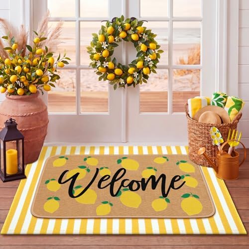 Tinideya 2 Pcs Summer Lemon Welcome Door Mats Outdoor