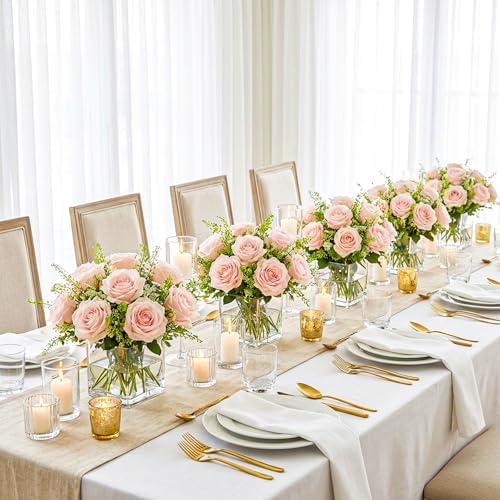 Kingrol 12 Pack 4 Inch Square Clear Acrylic Vases, Shatter-Resistant PET Plastic Centerpiece Vases for Weddings, Events, Table Decor