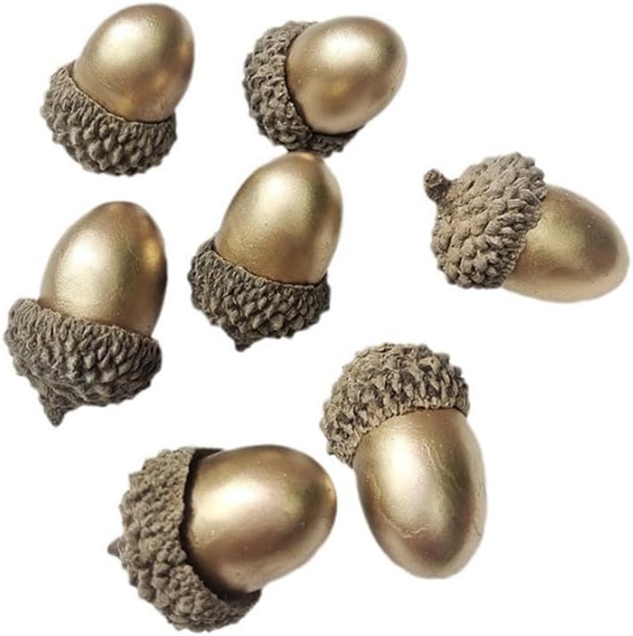 AKOAK 30 Pcs Artificial Acorns with Natural Acorn Cap, Lifelike Fake Oak Nut, Simulation Fruit Props for DIY Crafting, Wedding, House Decor Christmas Decoration Fall Table Scatter （Golden）