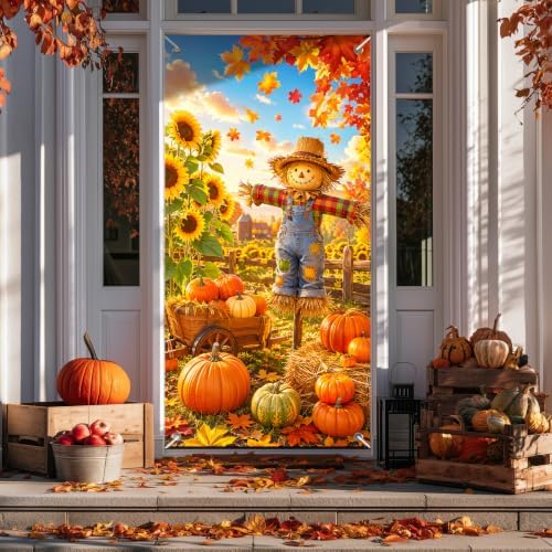 BlissYard Thanksgiving Scarecrow Door Cover 35 x 71 Inch