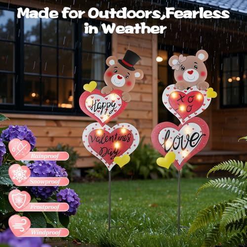Lewondr Valentine's Day Decorations Outdoor, Metal Solar Pathway Lights