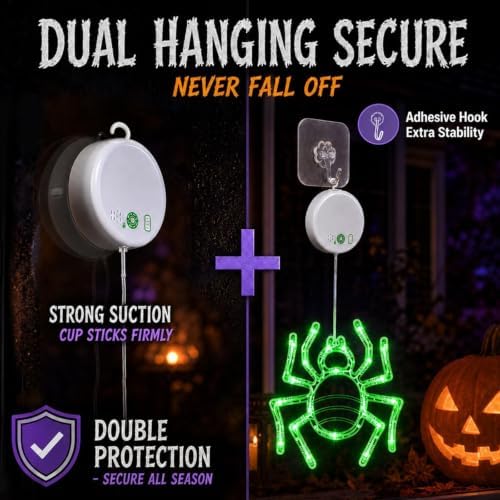 LOLStar Rechargeable Pumpkin Spider Witch Halloween Window Lights, 3 Pack