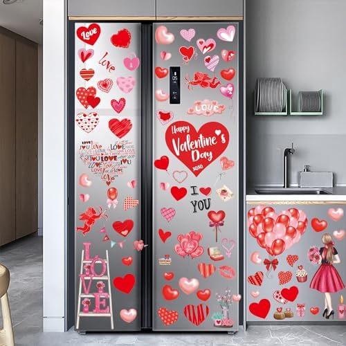 Valentine's Day Hearts Window Clings for Glass Window 7 Sheets 127 Pcs Happy Valentines Day Heart Window Stickers Decals Decorations Party Supplies for Wedding Anniversary Valentines