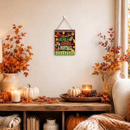 Smile Fall Thanksgiving Game Day Wooden Door Hanger Football Maple Leaf