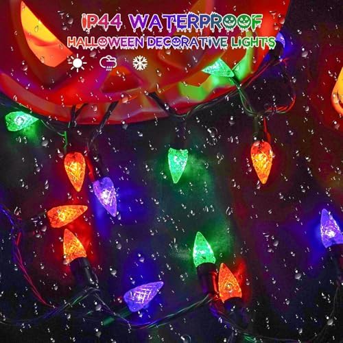 2 Pack Connectable C6 Halloween Lights Outdoor 200 LED Orange Purple Green