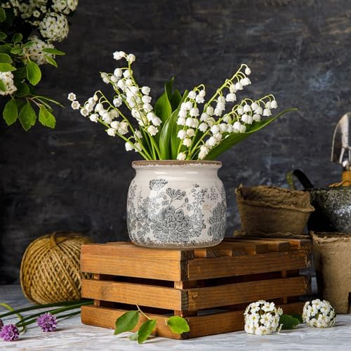 Vintage Planter Large Ceramic Plants Pot Grey Flower Pot