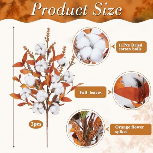 21.6" Fall Dried Cotton Stems Decor Branches, 2 Bunches Fall Leaves Stems