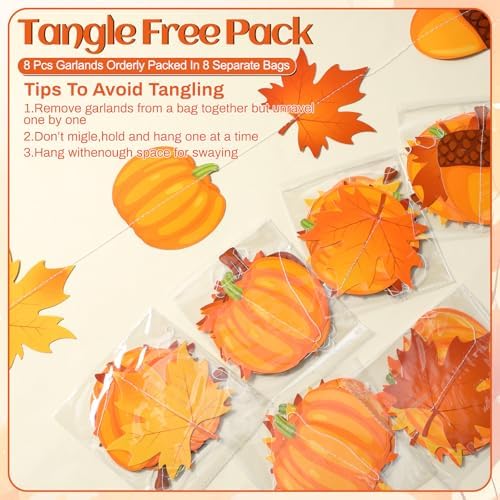 Xinnun 8 Pcs Fall Party Garland Thanksgiving Ceiling Hanging Decor