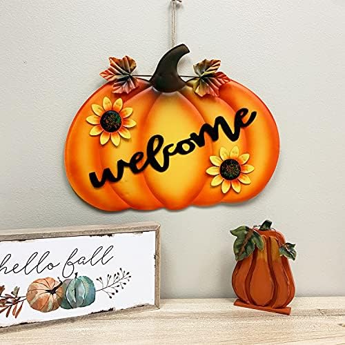 Rustic Metal Pumpkin Garden Stakes Standing Outdoor Welcome Signs Home Decorations Metal Pumpkins Yard Outdoors for Fall Harvest Decor Thanksgiving Halloween Lawn Decorations-24''H