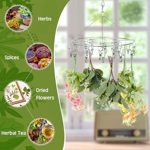 Bokon 4 Pcs Hanging Herb Drying Rack with Stainless Clips Hook, Round