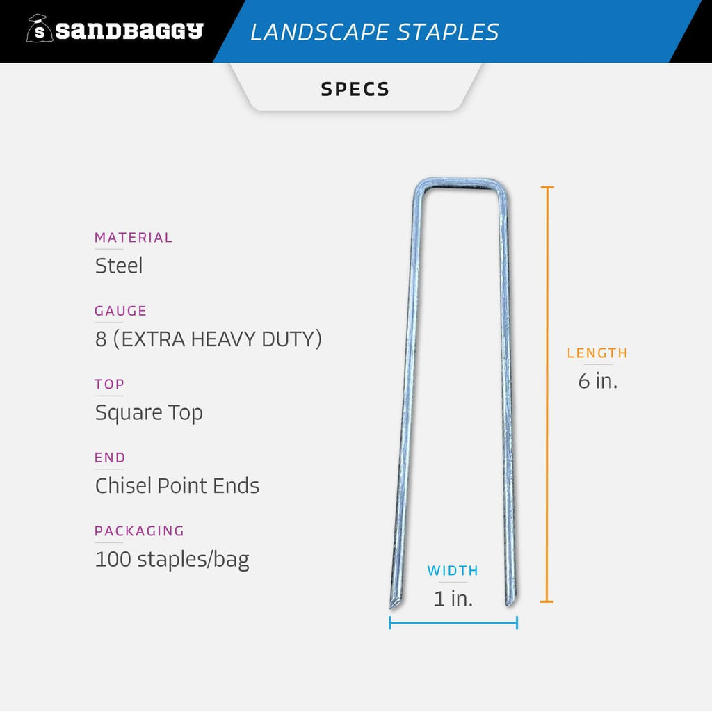 Sandbaggy 6 inch Landscape Sod Staples (8 Gauge Steel) | Great for Hard & Rocky Soil | 40% Thicker Than Standard 11