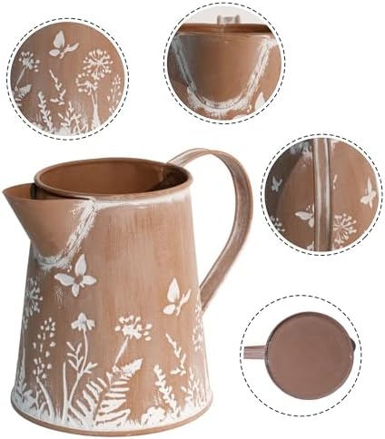Yoillione Farmhouse Metal Flower Vase, Rustic Clay Brown Jug Pitcher Mini Vase for Flowers, Shabby Chic Home Decor Small Vase, Gifts for Women