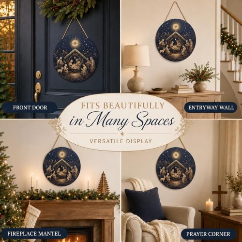 Christmas Decorations - Jesus Nativity Scene Wooden Sign for Front Door