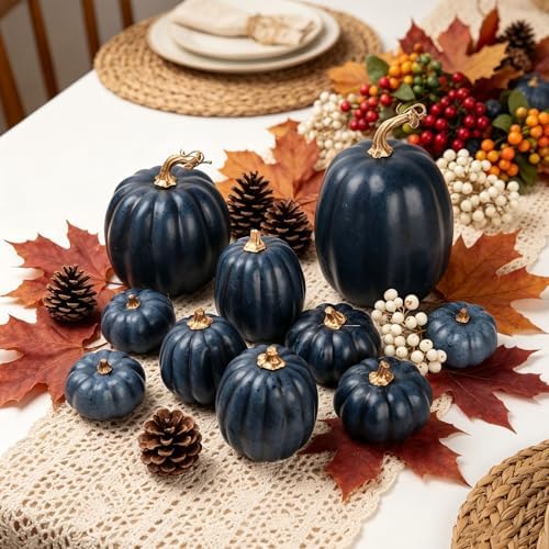 10-Piece Navy Blue Artificial Pumpkins, Assorted Sizes
