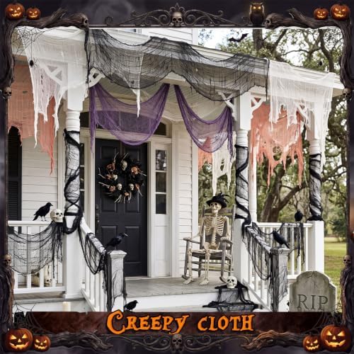 Moukeren 8 Pcs Halloween Creepy Cloth 30×72 in Spooky Gauze Decor, Assorted