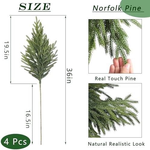 4Pcs 36"Lifelike Touch Artificial Norfolk Pine Branches for Christmas Decor