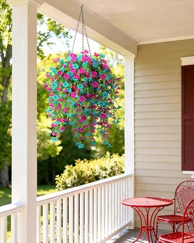 2 Pack Artificial Hanging Flowers Basket Set, Cascading Morning Glory