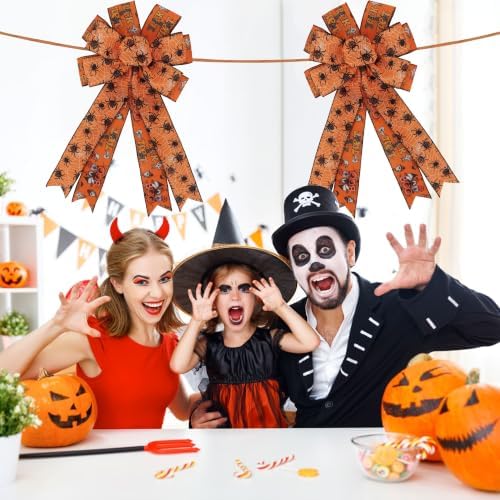 2PCS Large Halloween Wreath Bows for Indoor Outdoor Tree Topper Wall Decor
