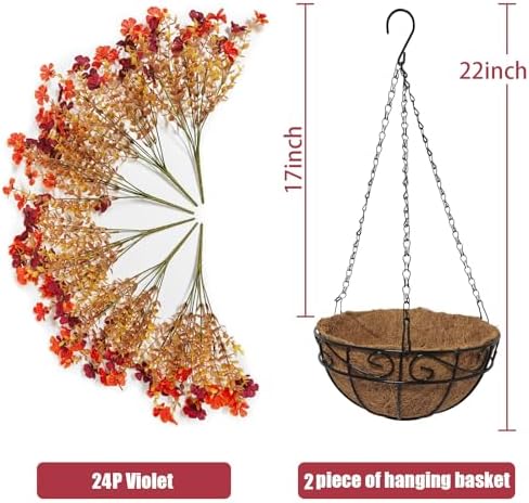 2 Set Artfiticial Fall Hanging Baskets Outdoor,Autumn Porch Decor,Red
