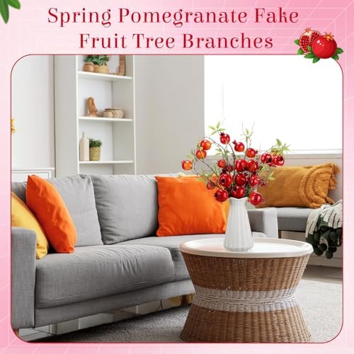 Thiccywoov 10 Pcs 21.65'' Artificial Pomegranate Branches Decor, Red