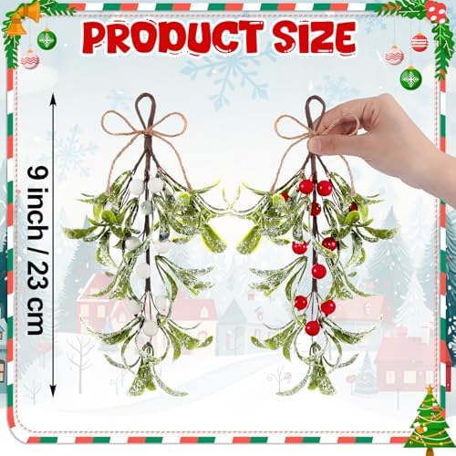 Red,White 9 Inch 6 Pcs Christmas Mistletoe Red Berries