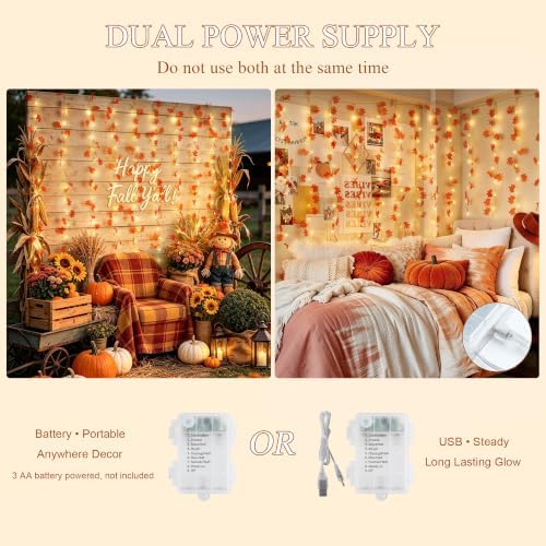 JMEXSUSS 200 LED Fall Garland with Lights, Maple Leaf Fairy Curtain Lights