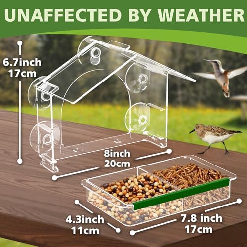 Window Bird Feeder for Outdoors, Clear Bird Feeders with 5 Extra Strong Suction Cups, Sturdy and Durable Bird House for Window Viewing Outside, Garden Decor Gifts for Bird Lover, 2 Pack