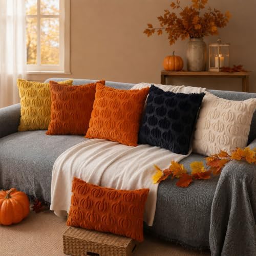 DFXSZ Fall Pillow Covers 24x24 2Pcs Beige Pumpkin Fall Decorations for Home