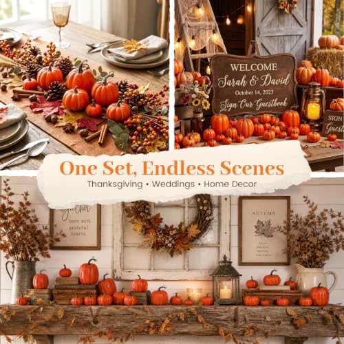 DomeStar 14 PCS Pumpkin Decor, Artificial Foam Fake Orange Pumpkins