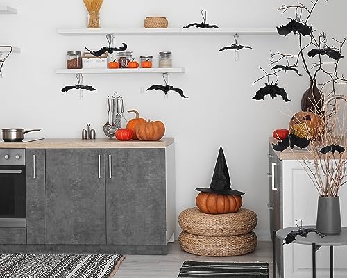Liliful 50 Pcs Halloween Hanging Bats, Rubber, 6 Size, Black