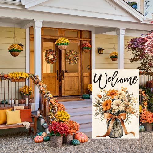 AVOIN colorlife Welcome Mason Jar Fall Floral Garden Flag 12x18 Inch