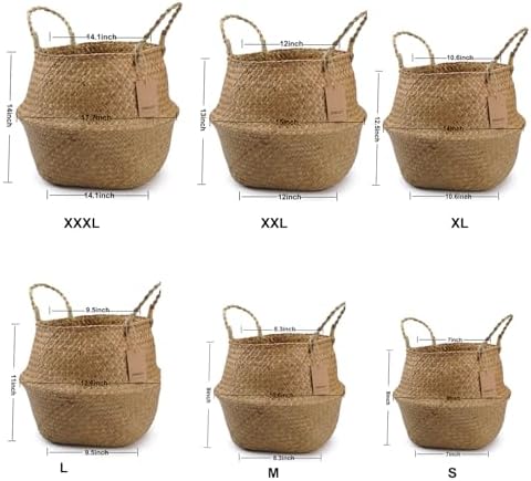 DOKOT Seagrass Plant Basket with Handles, Woven Storage Basket, 7inch Diameter x 8inch Height