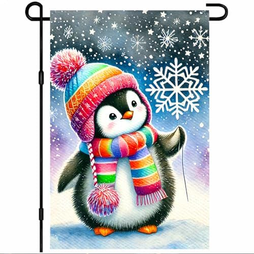 BlissYard Garden Flag Penguin Snowflake Winter 12x18 Inch Polyester