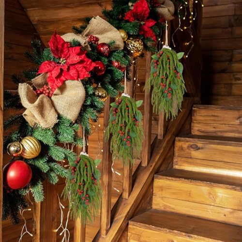 2 Pack Christmas Teardrop Swags with Berries Pine Artificial,Red
