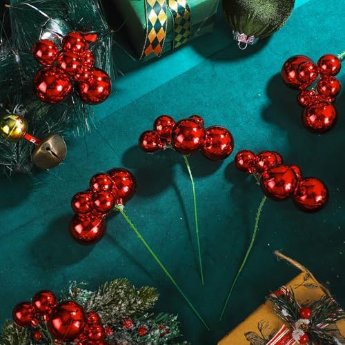 Daifunli Christmas Tree Picks 7.87 Inch Christmas Balls Ornaments Xmas Hanging Decorations for Xmas Tree Topper DIY Wreath Holiday Floral Vase Fillers Crafts Home Decor(Red,8 Pcs)