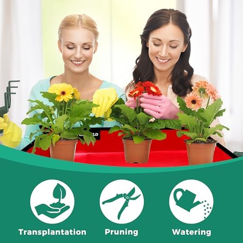 39.5"x59" Plant Transplanting Mat - Thickened Waterproof Potting Mat, Succulent Gardening Mat, Portable Repotting Mat for Mess Control, Indoor Outdoor Use (PVC-Red Snowflake)