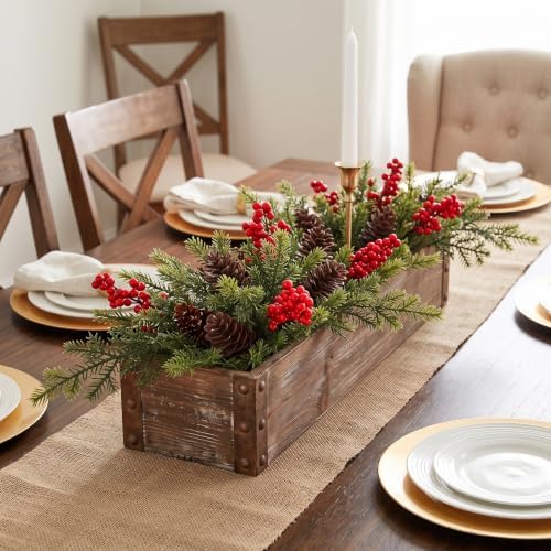 Daynight 6 Pack Artificial Christmas Pine Bushes, Faux Norfolk Pine Bushes with Berries, Realistic Silk Christmas Flower Picks for Bouquets, Table Centerpieces, Xams, Home Décor (6, Norfolk Pine)