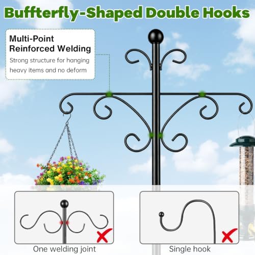 KOLAKO 2 Pack Shepherd Hooks for Outdoor,76 Inch Bird Feeder Pole Squirrel Proof Heavy Duty Double Shepherds Hook for Bird Feeder, Garden Plant, Solar Light