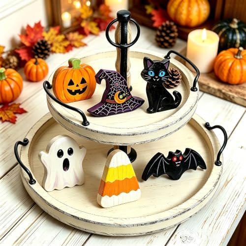 Halloween Wood Craft Kit, 6 DIY Paintable Wooden Ornaments for Tabletop