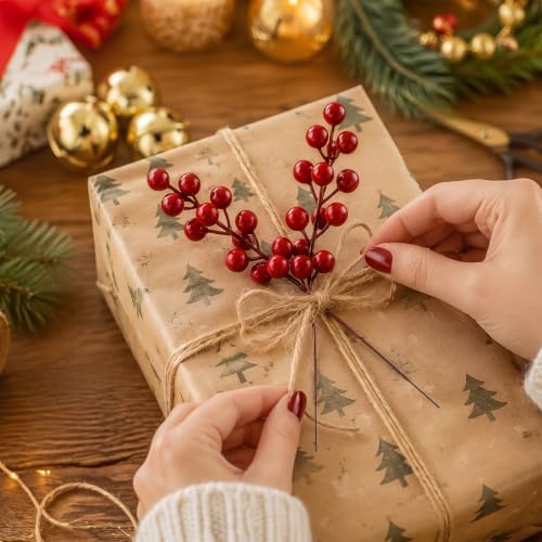 Fangoo 32 Pack 9" Artificial Burgundy Red Berry Picks for Christmas Tree