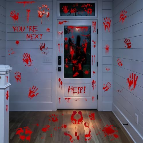 67PCS Bloody Halloween Decor, Handprint Halloween Window Clings for Home