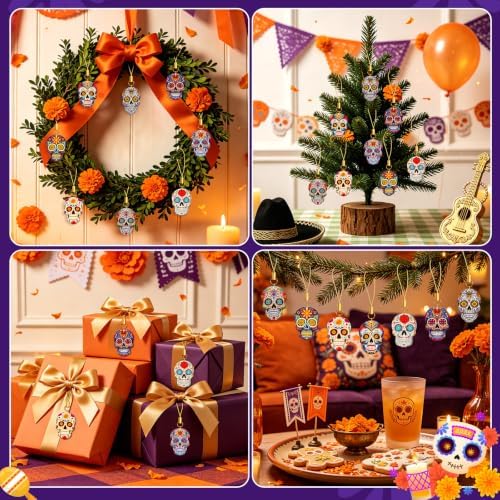 36Pcs Skull Ornaments Double Side Dia De Los Muertos Hanging Decor